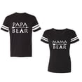 thumbnail image 1 of Papa Mama Bear Unisex Couple Matching Cotton Jersey style T-Shirt Contrasting stripes on sleeves (Men Black / Women Black) (Men XXXL / Women XXL), 1 of 3