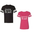 thumbnail image 1 of Papa Mama Bear Unisex Couple Matching Cotton Jersey style T-Shirt Contrasting stripes on sleeves (Men Black / Women Pink) (Men M / Women XL), 1 of 3