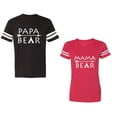 thumbnail image 1 of Papa Mama Bear Unisex Couple Matching Cotton Jersey style T-Shirt Contrasting stripes on sleeves (Men Black / Women Red) (Men XL / Women XXL), 1 of 3