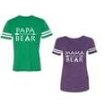 thumbnail image 1 of Papa Mama Bear Unisex Couple Matching Cotton Jersey style T-Shirt Contrasting stripes on sleeves (Men Green / Women Purple) (Men L / Women XXL), 1 of 3