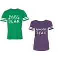 thumbnail image 1 of Papa Mama Bear Unisex Couple Matching Cotton Jersey style T-Shirt Contrasting stripes on sleeves (Men Green / Women Purple) (Men XL / Women M), 1 of 3