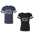 thumbnail image 1 of Papa Mama Bear Unisex Couple Matching Cotton Jersey style T-Shirt Contrasting stripes on sleeves (Men Navy / Women Black) (Men XL / Women M), 1 of 3
