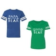 thumbnail image 1 of Papa Mama Bear Unisex Couple Matching Cotton Jersey style T-Shirt Contrasting stripes on sleeves (Men Royal / Women Green) (Men L / Women S), 1 of 3