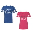 thumbnail image 1 of Papa Mama Bear Unisex Couple Matching Cotton Jersey style T-Shirt Contrasting stripes on sleeves (Men Royal / Women Pink) (Men S / Women XL), 1 of 3