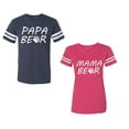 thumbnail image 1 of Papa Mama BearUnisex Couple Matching Cotton Jersey style T-Shirt Contrasting stripes on sleeves (Men Navy / Women Pink) (Men XXL / Women L), 1 of 3