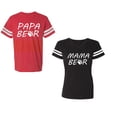 thumbnail image 1 of Papa Mama BearUnisex Couple Matching Cotton Jersey style T-Shirt Contrasting stripes on sleeves (Men Red / Women Black) (Men S / Women S), 1 of 3