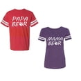 thumbnail image 1 of Papa Mama BearUnisex Couple Matching Cotton Jersey style T-Shirt Contrasting stripes on sleeves (Men Red / Women Purple) (Men L / Women XXL), 1 of 3