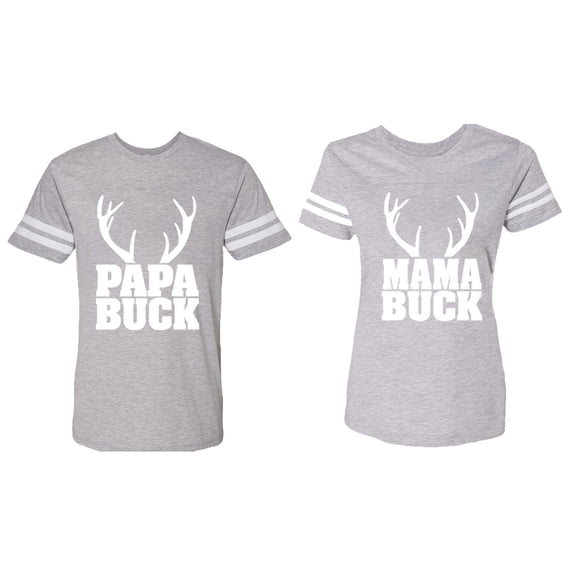 Papa Mama Buck Matching Couple Cotton Jerseys (Men Heather / Women Heather) (Men S / Women L)
