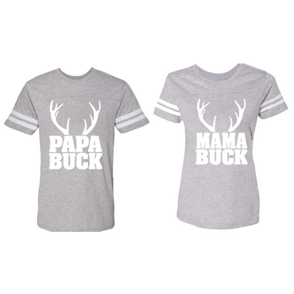 Papa Mama Buck Matching Couple Cotton Jerseys (Men Heather / Women Heather) (Men XL / Women M)