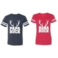 thumbnail image 1 of Papa Mama Buck Matching Couple Cotton Jerseys (Men Navy / Women Red) (Men M / Women XXL), 1 of 3
