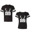 thumbnail image 1 of Papa Mama Buck Unisex Couple Matching Cotton Jersey style T-Shirt Contrasting stripes on sleeves (Men Black / Women Black) (Men XL / Women XL), 1 of 3