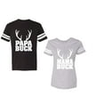 thumbnail image 1 of Papa Mama Buck Unisex Couple Matching Cotton Jersey style T-Shirt Contrasting stripes on sleeves (Men Black / Women Heather) (Men XXL / Women XL), 1 of 3