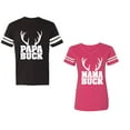 thumbnail image 1 of Papa Mama Buck Unisex Couple Matching Cotton Jersey style T-Shirt Contrasting stripes on sleeves (Men Black / Women Pink) (Men XXL / Women M), 1 of 3