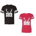 thumbnail image 1 of Papa Mama Buck Unisex Couple Matching Cotton Jersey style T-Shirt Contrasting stripes on sleeves (Men Black / Women Red) (Men XL / Women XL), 1 of 3