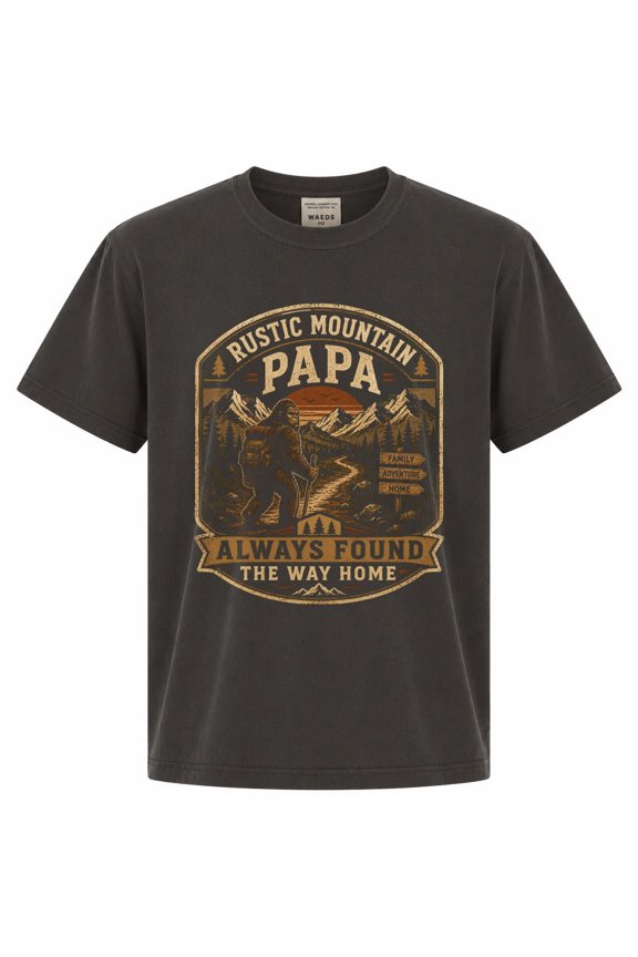 Papa Mountain Graphic T-Shirt Rustic Wilderness Father Emblem Tee Outdoor Dad Gift Shirt