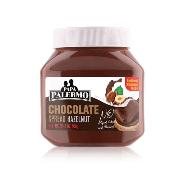 Papa Palermo  Hazelnut Spread with Cocoa, 24.7 oz plasic jar,Rich & Creamy | Real Hazelnuts & Cocoa | No Artificial Colors or Preservatives
