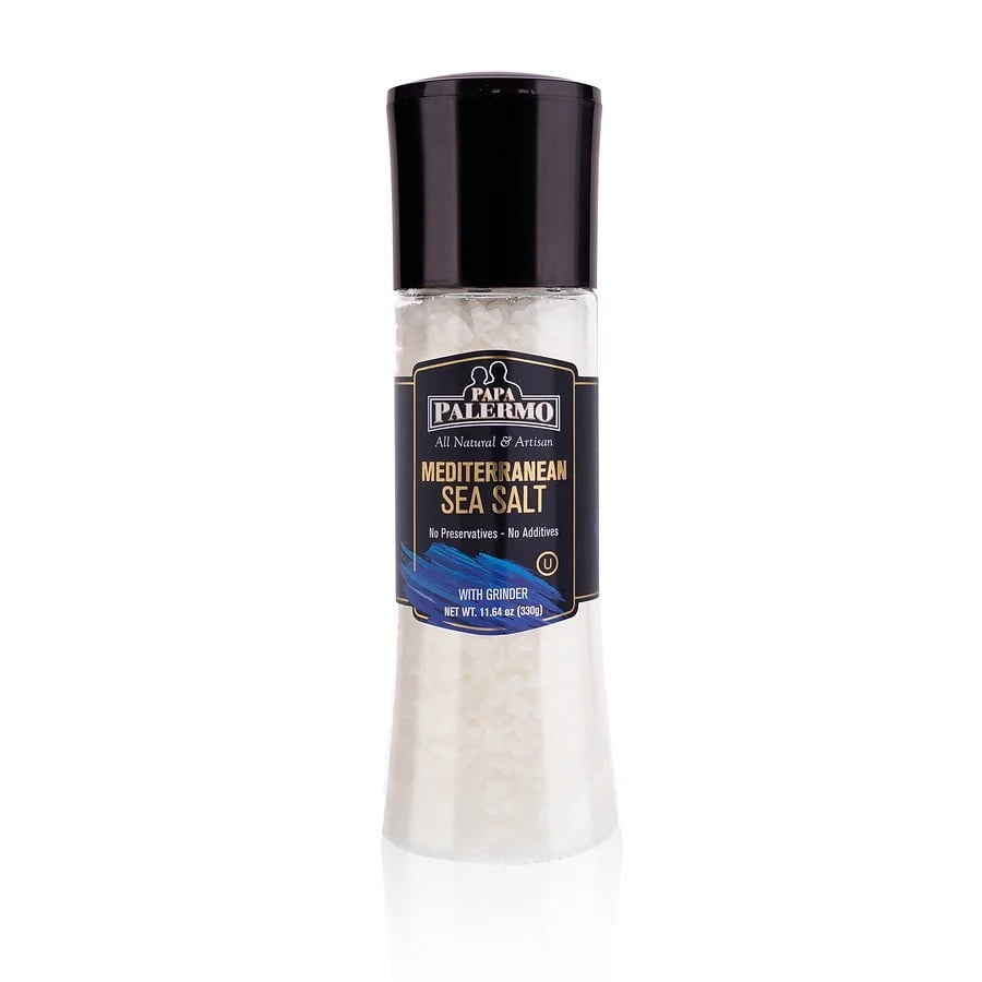 Papa Palermo Mediterranean Sea Salt with Grinder, 11.64 oz, Kosher, All Natural
