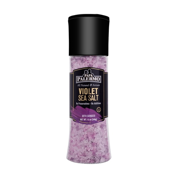 Papa Palermo Grape Infused Violet Sea Salt Grinder, Kosher Sea Salt, All Natural, No Additives, 12 oz