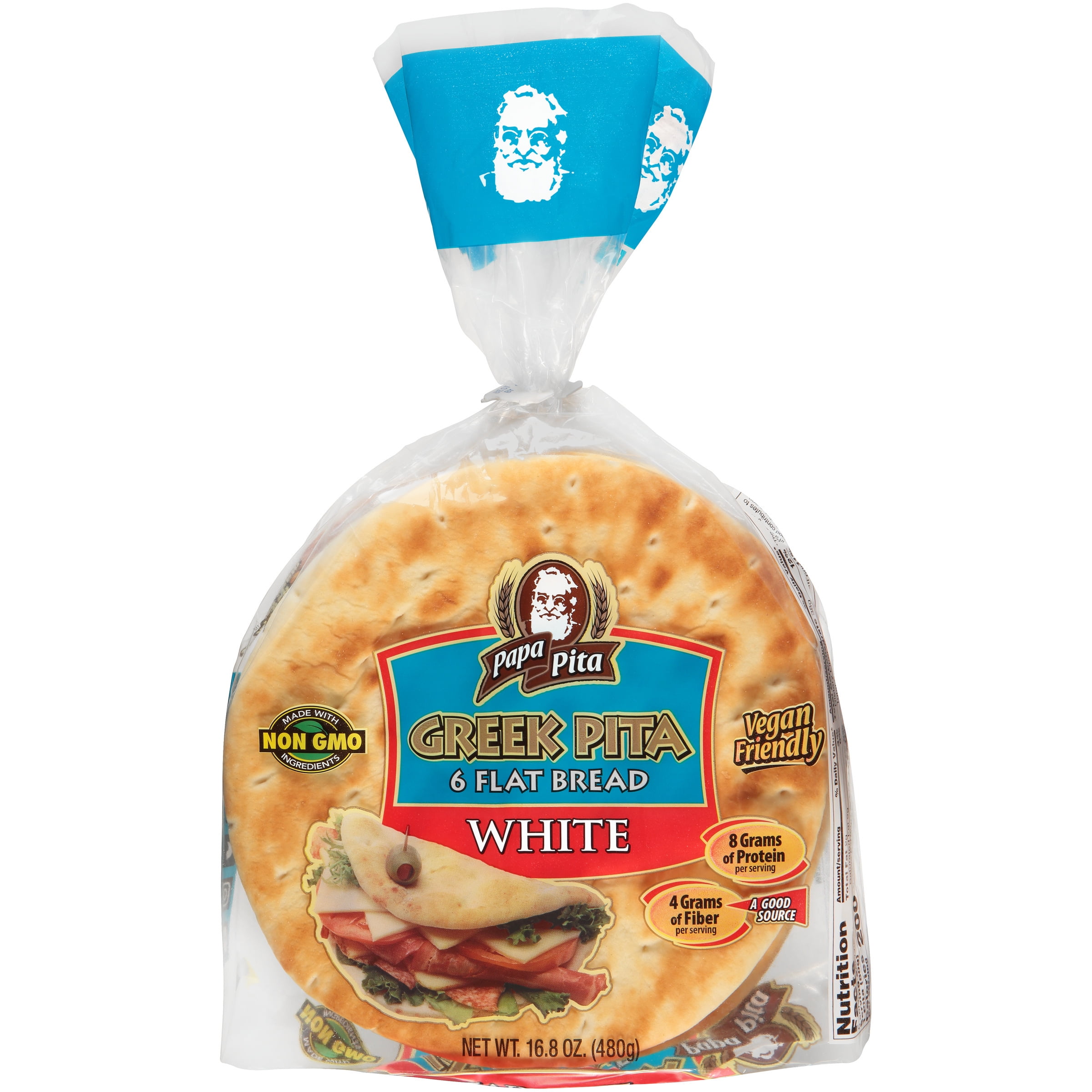 Papa Pita White Greek Pita Flat Bread, Shelf-Stable, 16.8 Ounce Package