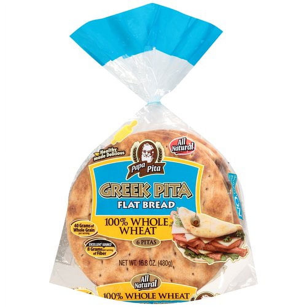 Papa Pita Whole Wheat Flat Bread, 6 Count, Shelf-Stable
