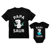 TSTARS Papa Saur T-Rex Dad & Baby Saur Daddy and Me Matching Set Father & Son Daughter Papa Black X-Large / baby Black 12M (6-12M)