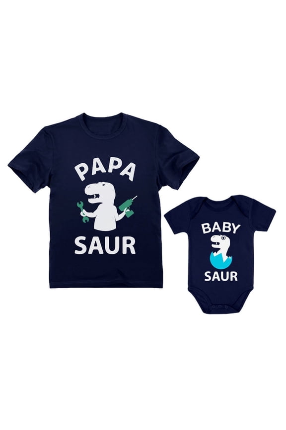 Papa Saur T-Rex Dad & Baby Saur Daddy and Me Matching Set Father & Son Daughter Papa Navy Medium / baby Navy 24M (18-24M)