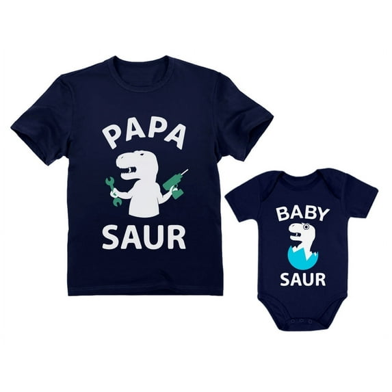 Papa Saur T-Rex Dad & Baby Saur Daddy and Me Matching Set Father & Son Daughter Papa Navy Medium / baby Navy 6M (3-6M)