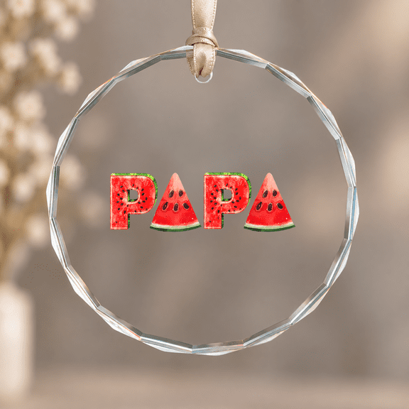Papa Watermelon Summer Melon Fruit Cool Christmas Ornament, Family Memory Decor, Circle Glass Ornament