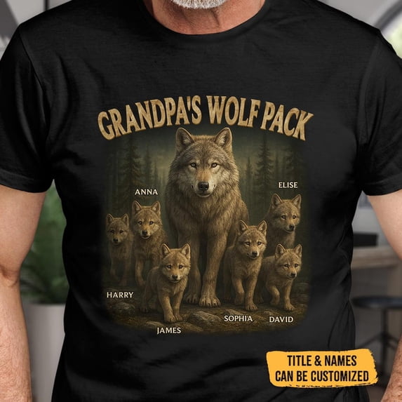 Papa Wolf Pack Family Personalized Custom Grandpa Hand Dad Gift T-shirt