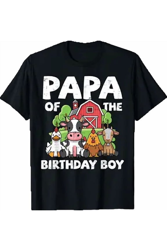 Papa of Birthday Boy Farm Animals Family Party Dad Men T-Shirt