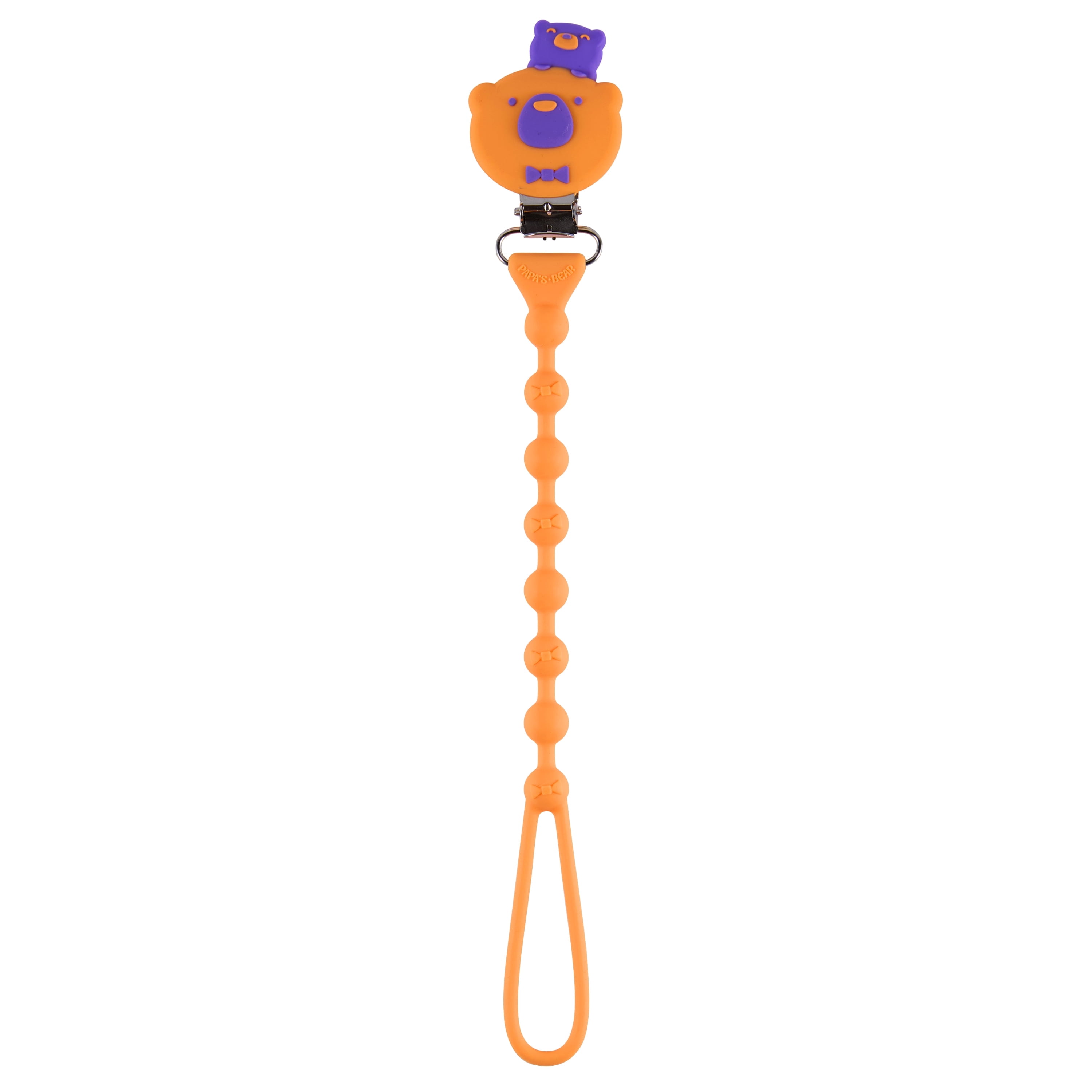Papa’s Bear From Daddy with Love Silicone Pacifier Clip, Orange and Purple Pacifier Holder for Babies, 1 Count