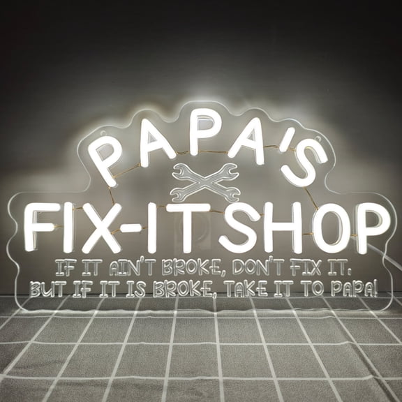 Papa's Fix It Shop Neon Sign,Garage Workshop Neon Light for Father's Day Birthday Christmas Gift Decor