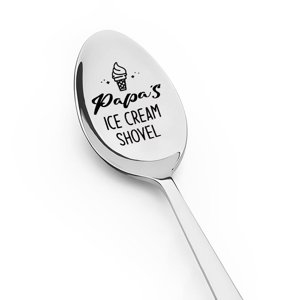 Funny Engraved Spoon Gift For Dad - "Papa's Ice Cream" Design, Novelty Gift For Grandpa Or Ice Cream Lover