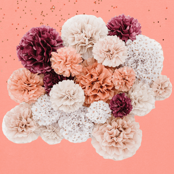PapaKit Party Tissue Pom Pom Paper Flower Set, for Birthday Party Baby Shower Wedding Engagement Bachelorette Event Decoration ( Dusty Rose Pink, 20 Piece Set)