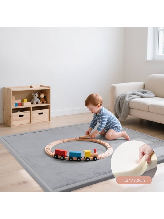 1.3" Thick Baby Play Mat for Floor Playpen, 50x50 Foam Tummy Time Mat, Padded Support Soft Plush Nursery Rug for Infant Kids Toddler Crawling Kick Activity