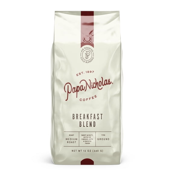 PapaNicholas Coffee Breakfast Blend Ground 12oz Bag, Medium Roast