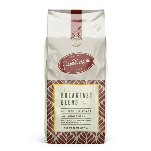 PapaNicholas Coffee Breakfast Blend Whole Bean 2lb Bag, Medium Roast