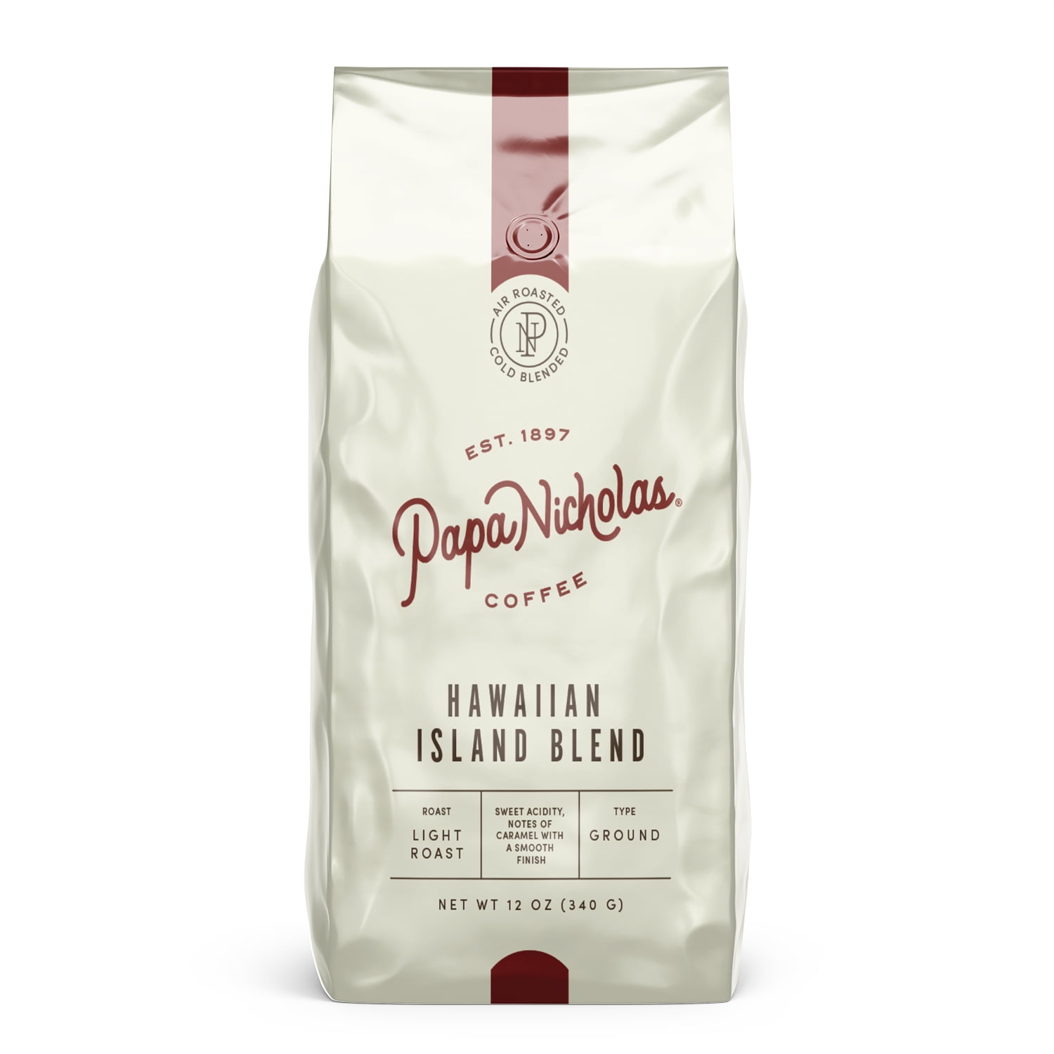 PapaNicholas Coffee Hawaiian Island Blend Ground 12oz Bag, Light Roast