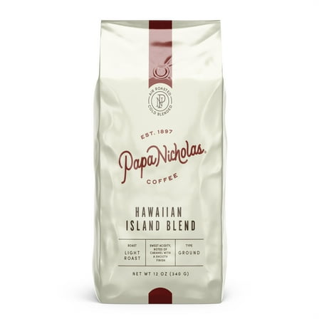 PapaNicholas Coffee Hawaiian Island Blend Ground 12oz Bag, Light Roast
