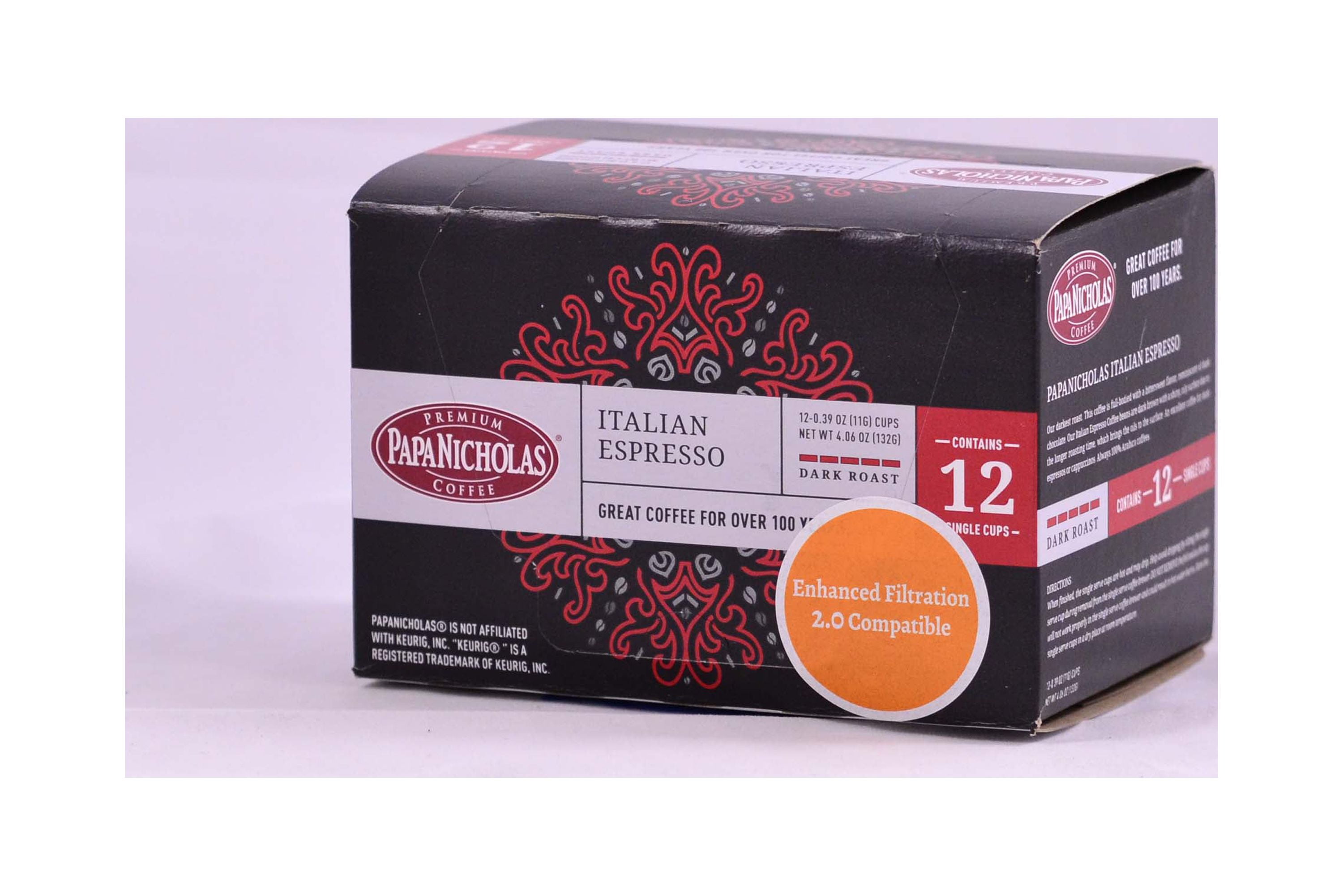 PapaNicholas Coffee Italian Espresso Single Serve Cups 12ct Box