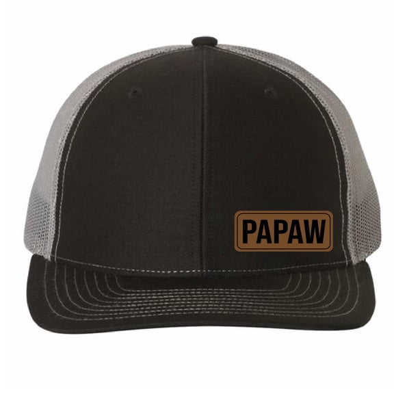 PapaW vegan Leather Patch Cap, Richardson 112 Hat, PapaW Hat, PapaW Dad Hat, PapaW Gifts, Richardson Cap, Leather Richardson Hat, Black Charcoal