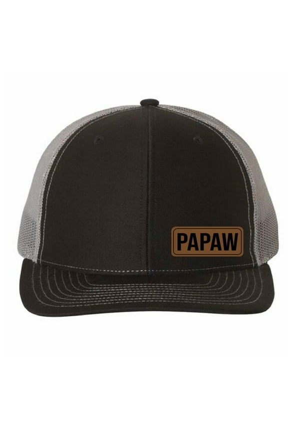 PapaW vegan Leather Patch Cap, Richardson 112 Hat, PapaW Hat, PapaW Dad Hat, PapaW Gifts, Richardson Cap, Leather Richardson Hat, Black Charcoal