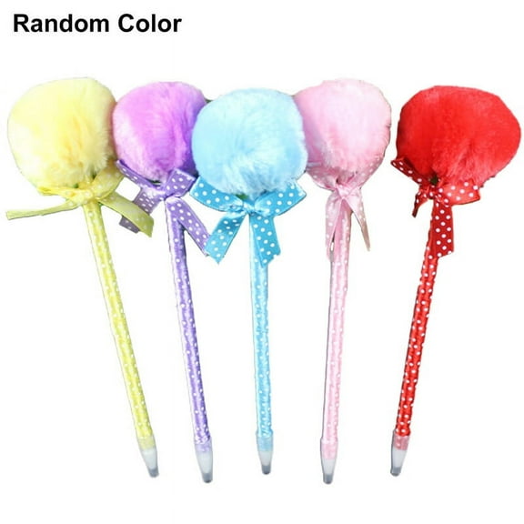 Papaba Ballpoint Pen,Cute Plush Faux Fur Pom Pom Bowknot Polka Dot Ballpoint Pen Student Stationery