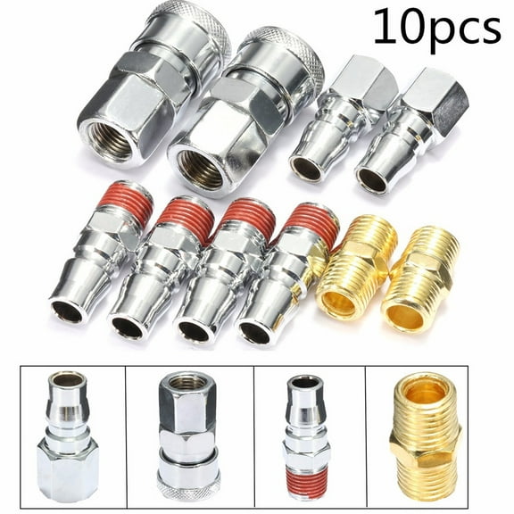 Papaba Compressor Connector,10Pcs 1/4inch Hose Quick Release Air Compressor Connector Coupler Fittings Set
