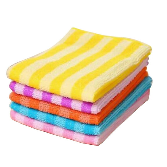 Papaba Dishcloth,5Pcs Kitchen Dining Striped Wash Towel Absorbent Square Microfiber Dishcloths