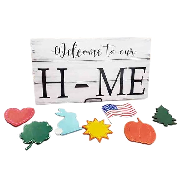 Papaba Door Sign,Door Sign Delicate Decorative with 7 Shapes Interchangeable Accessories DIY Welcome Home Family Board for Daily Life