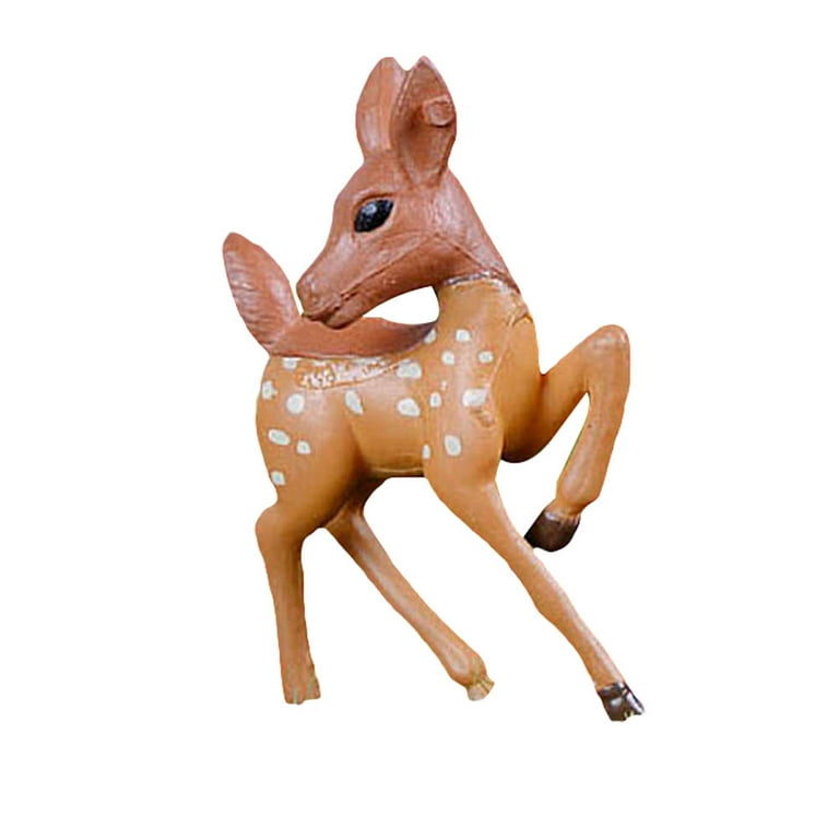Papaba Miniature Deer Decor 1 2Pcs Simulated Deer Figurine Model Folk Craft Miniature Landscape Garden Decor