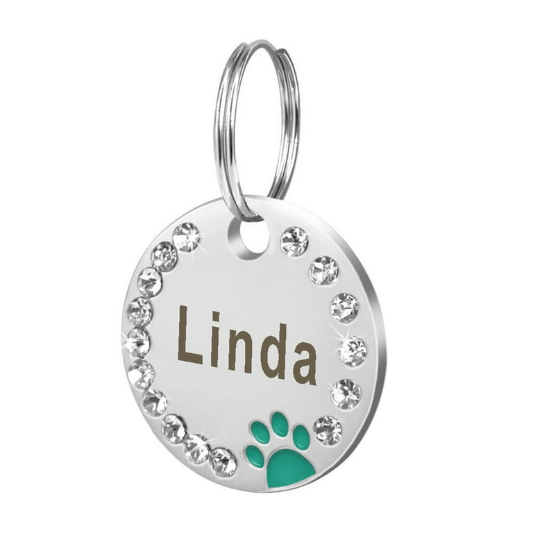 Papaba Pet Tag,25mm Metal Blank Dog Tag Paw Rhinestone Pet Cat ID Name  Engraved Key Ring Chain 
