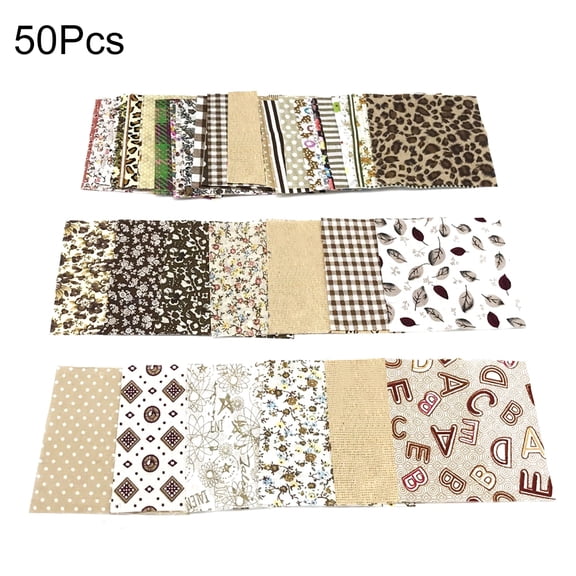 Papaba Sewing Fabric,50Pcs 10x10cm Floral Patchwork Cotton Fabric Plain Cloth for DIY Sewing Quilting