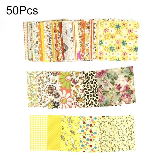 Papaba Sewing Fabric,50Pcs 10x10cm Floral Patchwork Cotton Fabric Plain Cloth for DIY Sewing Quilting
